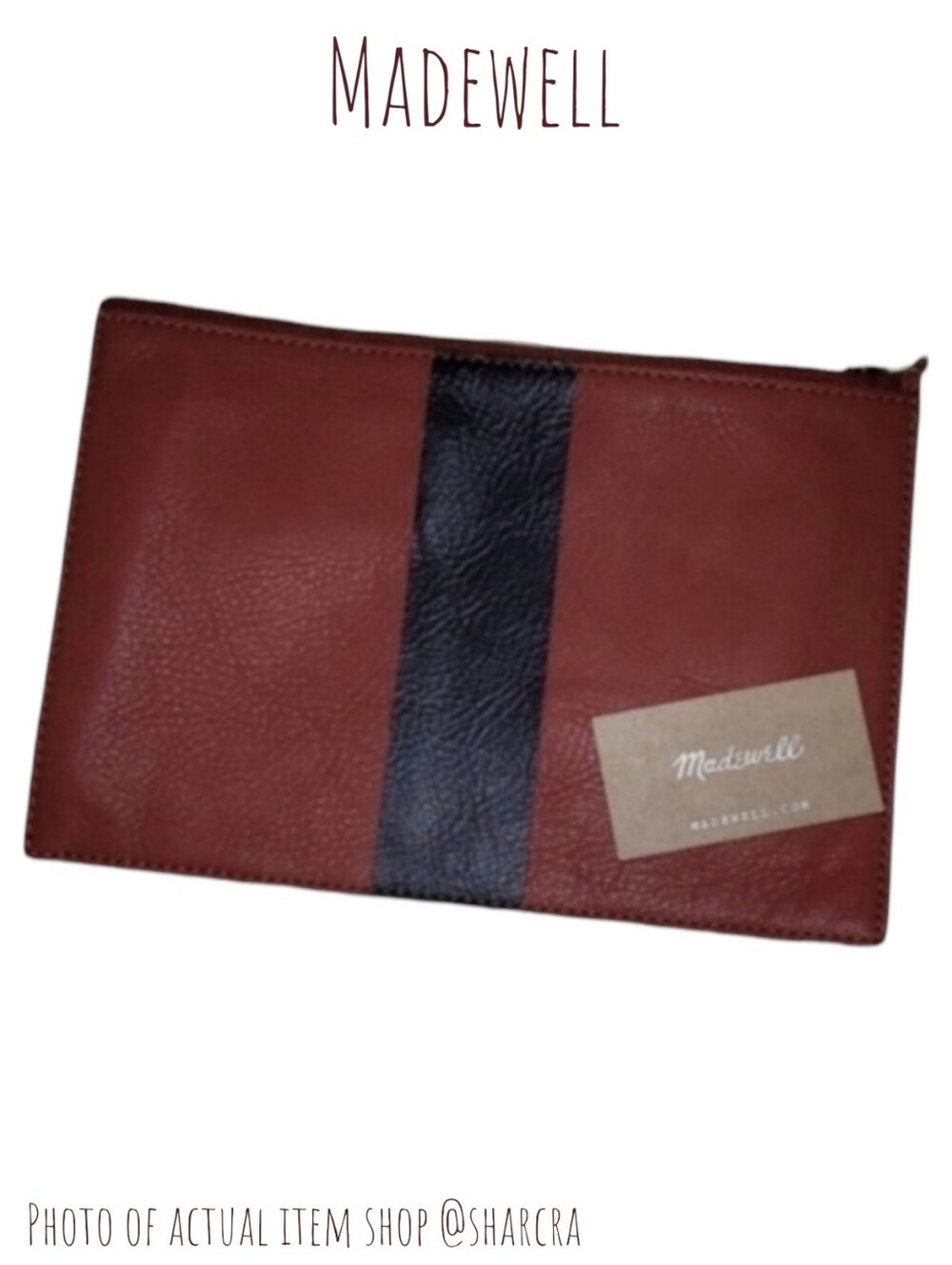 Madewell preppy leather pouch dyed burnt red black stripe clutch  Women's wallet
